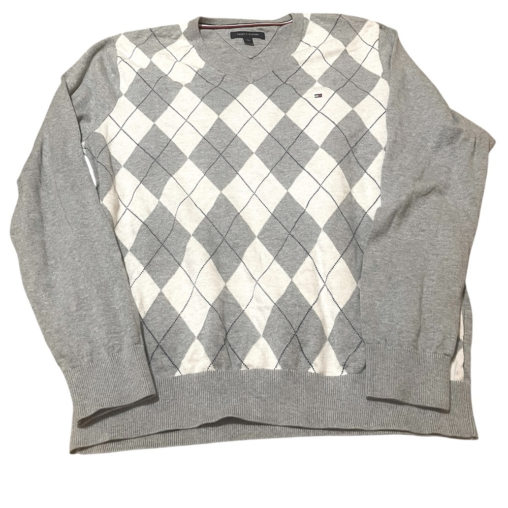 💙 VINTAGE TOMMY HILFIGER MEN GOLF STYLE CLASSIC ARGYLE V-NECK SWEATER